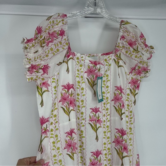 Islapayal Pink Floral Puff Sleeve Off-the-Shoulder Bohemian Midi Dress Small NWT - Picture 3 of 9